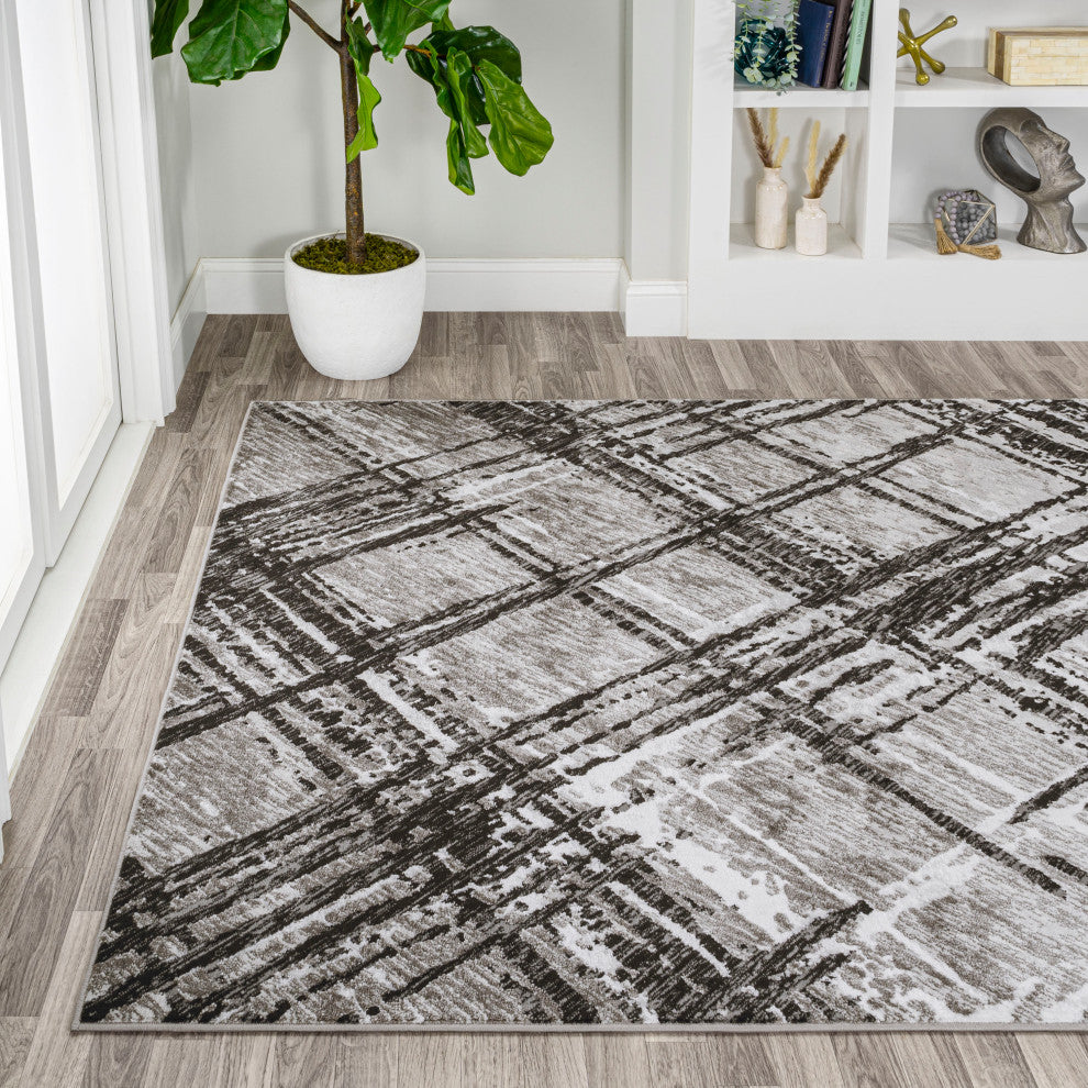 Slant Modern Abstract Black/Gray 5 ft. x 8 ft. Area Rug