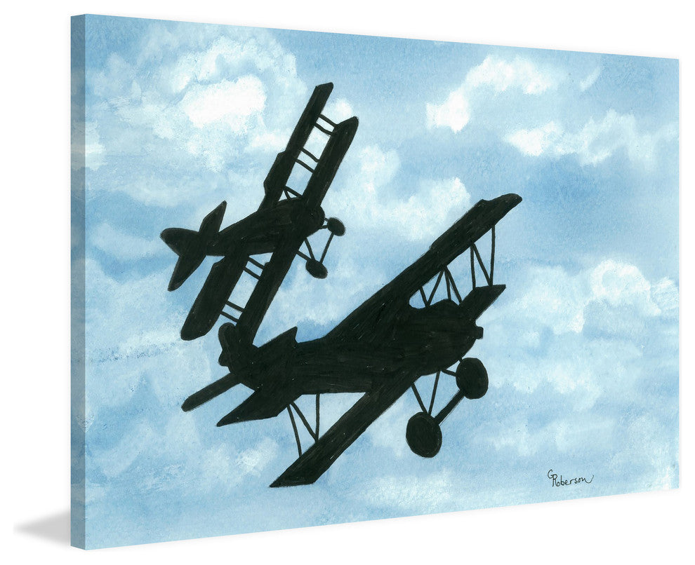 "Biplanes in a Summer Sky" Painting Print on Wrapped Canvas, 30"x20"