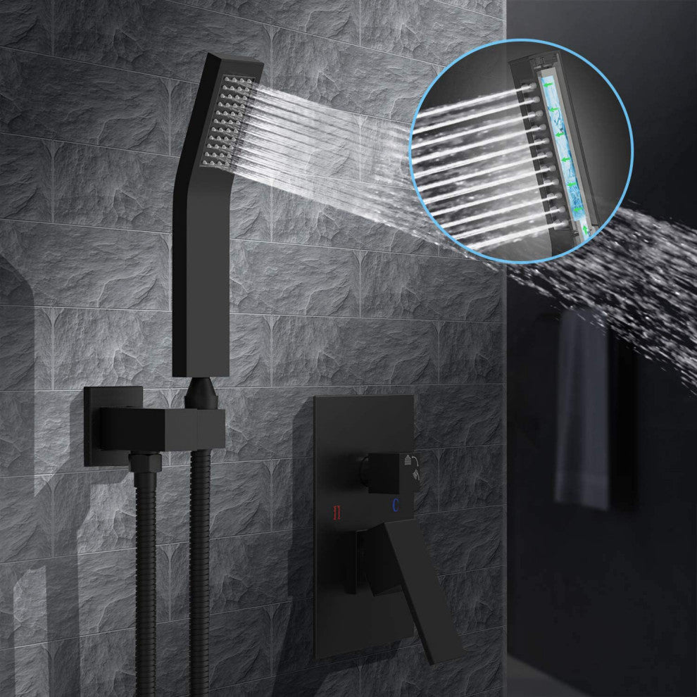 Ceiling Mounted Shower System Set With 16" Rain Shower Head, Matte Black