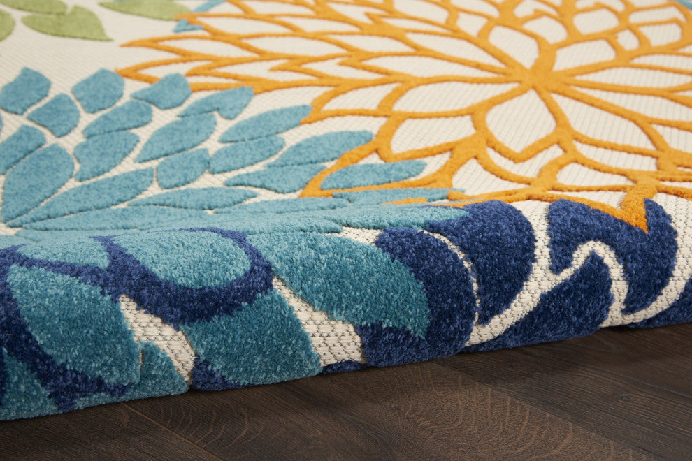 8 Round Orange Floral Outdoor Area Rug