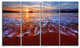 Colorful Sunset with Bright Waters, Seashore Canvas Art Print, 48"x28", 4 Panels