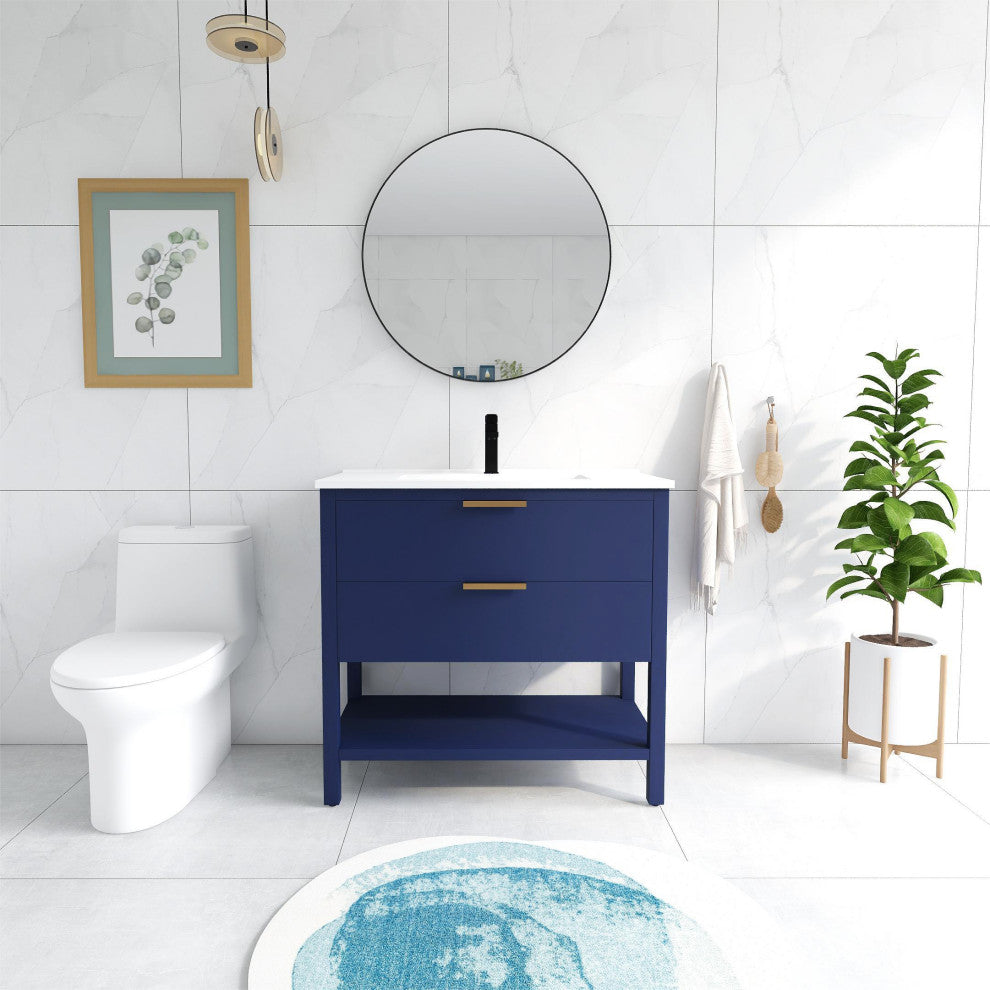 BNK 36" Freestanding Bathroom Vanity With 2 Soft-Close Drawers, 1 Shelf, 36"x18"