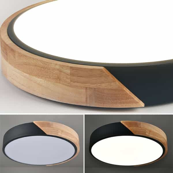 Modern LED Flush Mount Ceiling Light 2-Pack,Black and Wood Finish