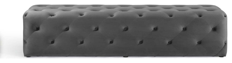 Tufted Accent Chair Bench, Velvet, Gray, Modern, Living Lounge Hospitality