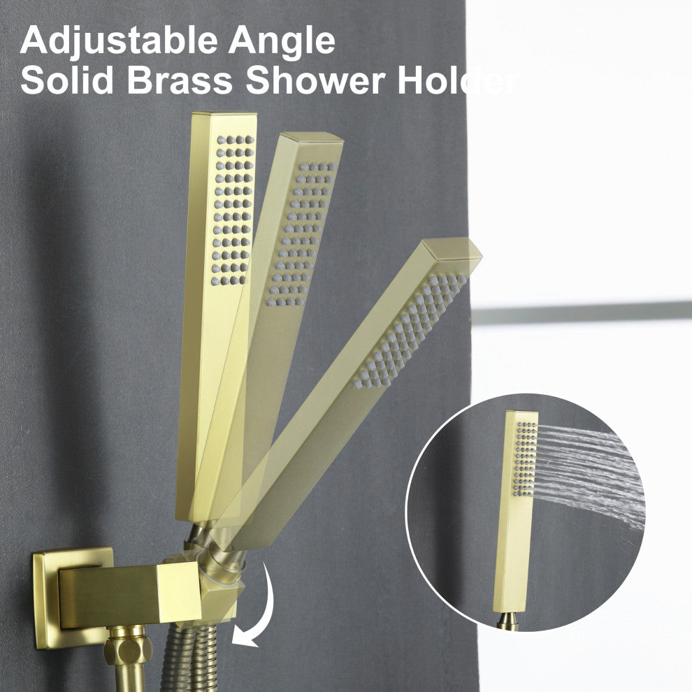 Wellfor Rainfall Shower Faucet, 10" Rain Shower Head With Handheld Combo Set, Brushed Gold