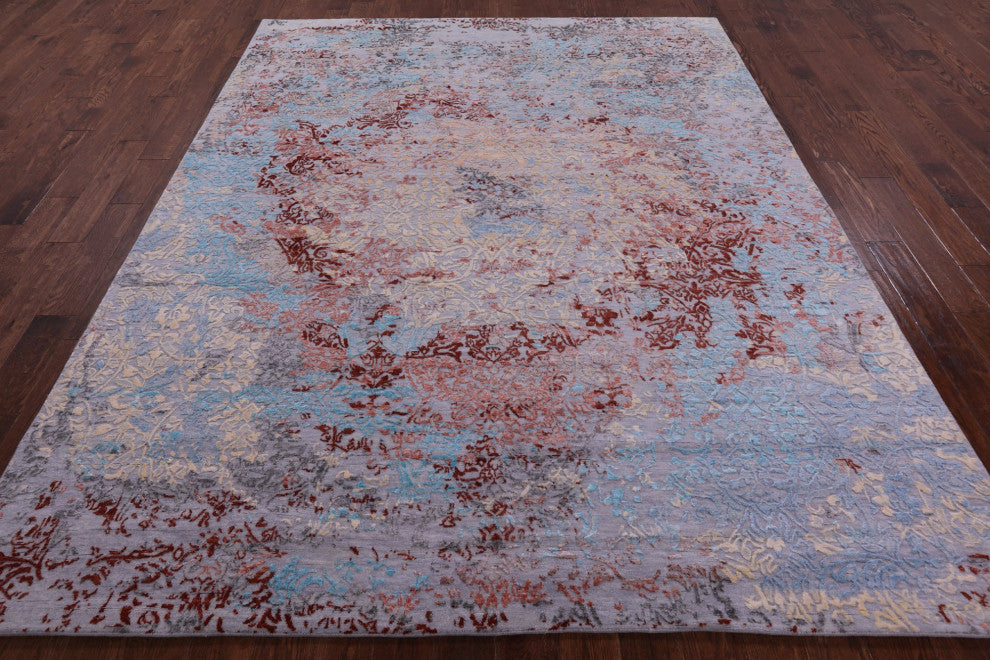 Modern Wool and Silk Handmade Rug 8' 0" X 10' 1" Q9247