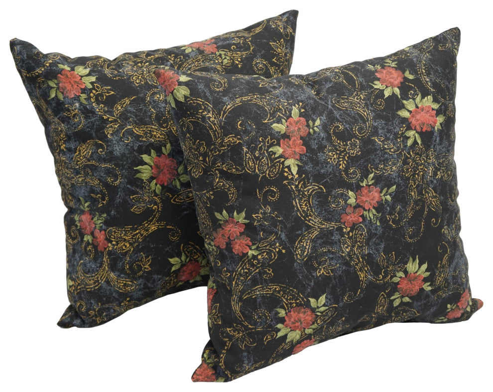 17" Jacquard Throw Pillows With Inserts, Set of 2, Midnight Rosebud