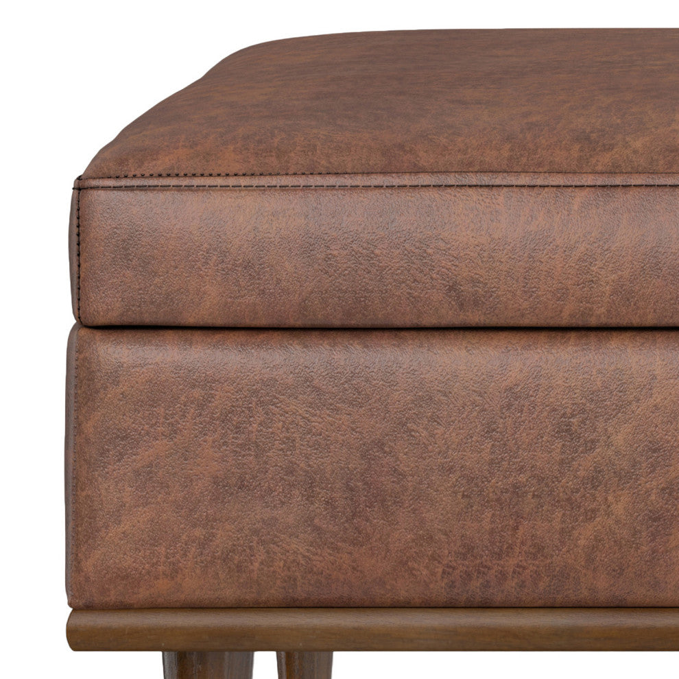 Shiloh Square Storage Ottoman, Distressed Saddle Brown Vegan Faux Leather