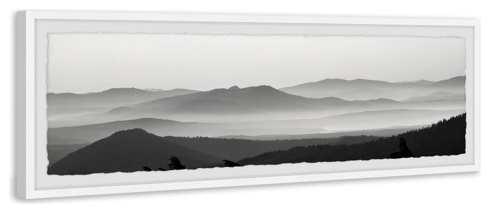 "Foggy Mountains" Framed Painting Print, 30x10