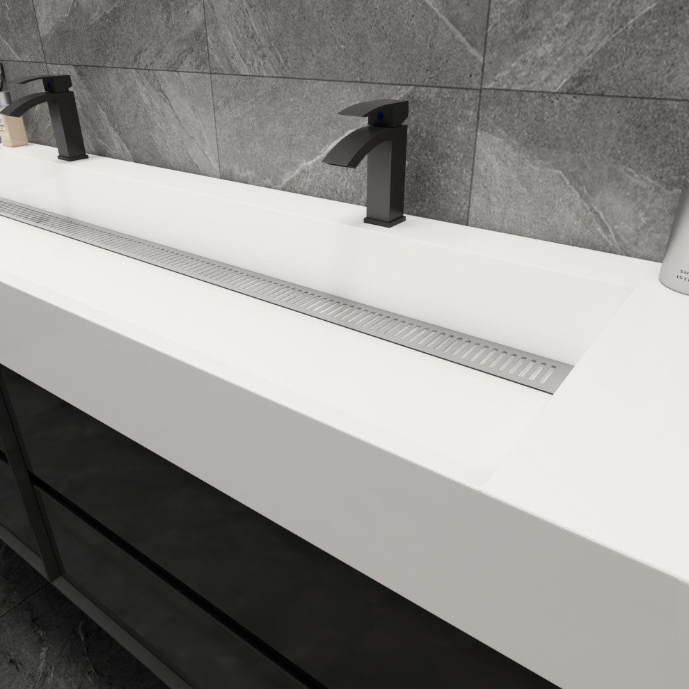 MAX 72" Double Floating Bath Vanity With Acrylic Sink, Gloss Black
