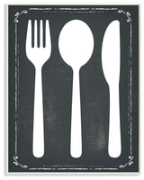 Black and White Utensils Silhouette Wall Plaque Art, 12.5x18.5