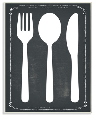Black and White Utensils Silhouette Wall Plaque Art, 12.5x18.5
