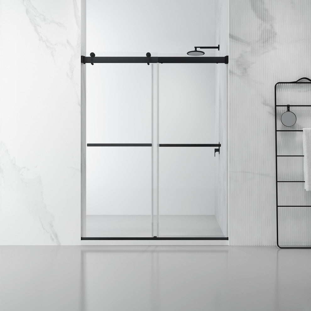 Spezia Double Sliding Frameless Shower Door, Matt Black, 64" W X 76" H