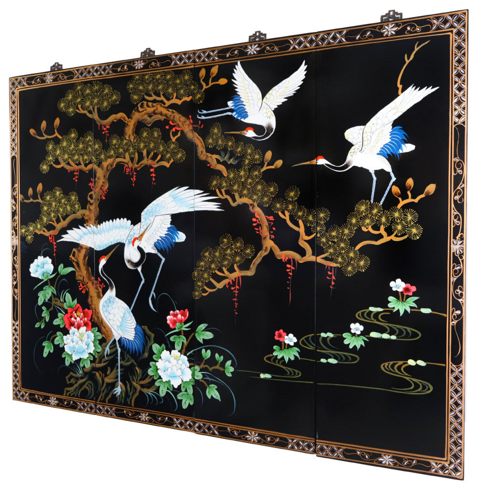 Oriental Wall Art Hand Painted Cranes and Pine Tree