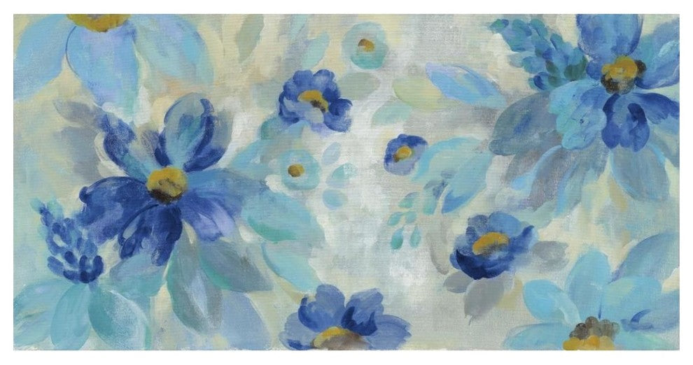 "Blue Flowers Whisper I" Digital Paper Print by Silvia Vassileva, 50"x26"