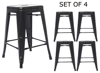 24" Stackable Industrial Golden Black Backless Kitchen Metal Barstools Set of 4