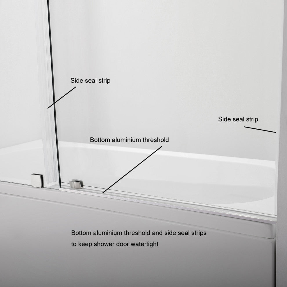 Villena 60" W x 58" H Single Sliding Frameless Tub Door, Brushed Gold, 60 Inches