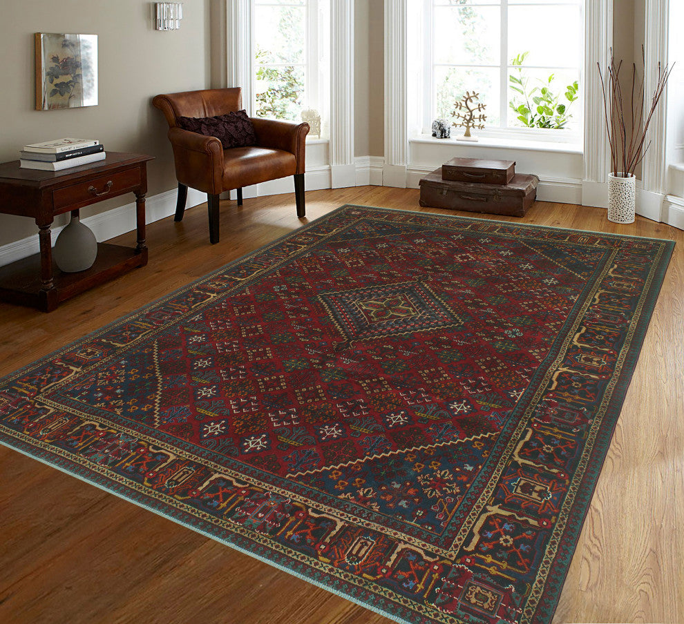 Fine Vintage Distressed Patra Red/Navy Rug, 6'10x10'3