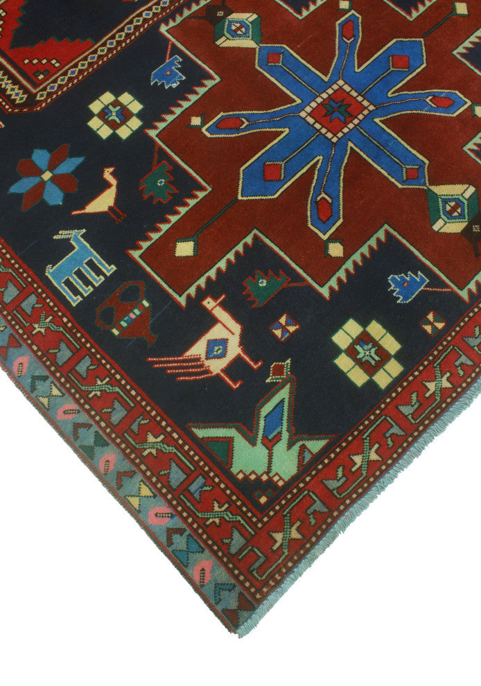 Fine Vintage Distressed Hadassah Navy/Red Runner, 4'10x9'10