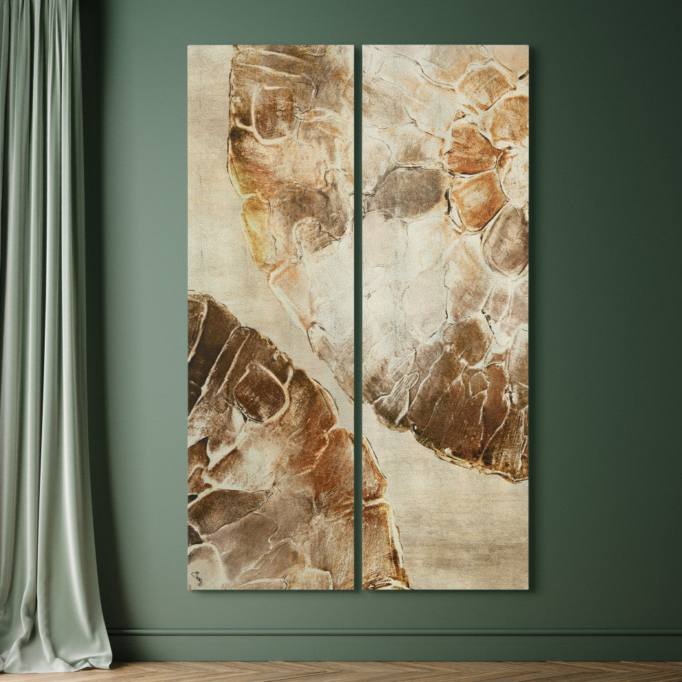 "Golden Layers I" Abstract Rendered on Gold Shagreen Wrapped Canvas Wall Art Set