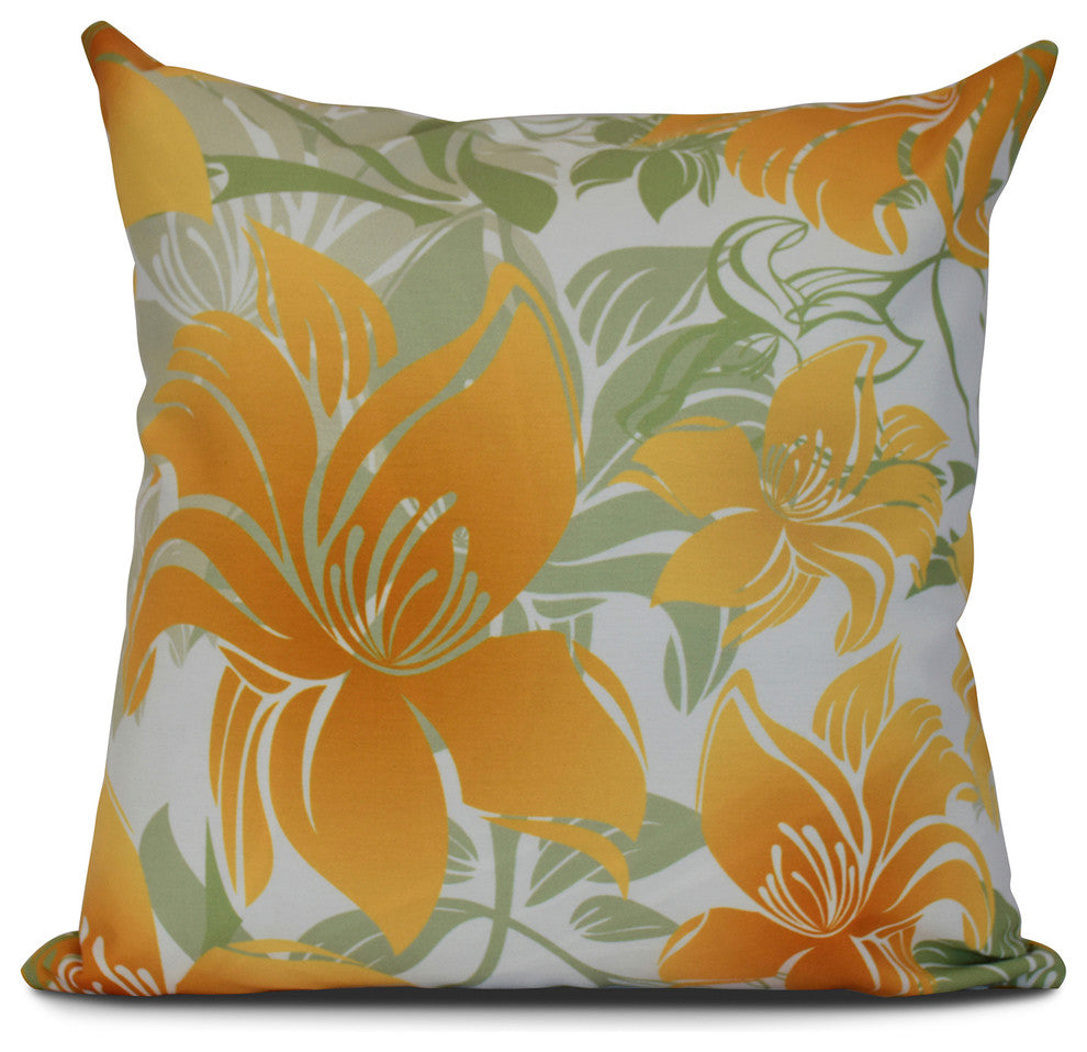 16x16", Tree Mallow, Floral Print Outdoor Pillow, Gold