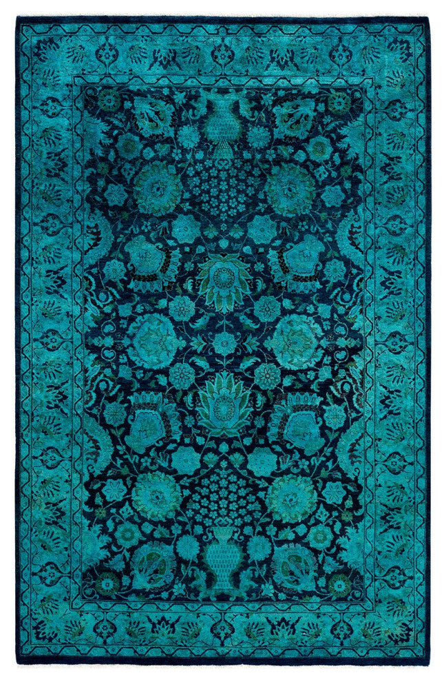 Overdyed, One-of-a-Kind Hand-Knotted Area Rug Blue, 4'8"x7'2"