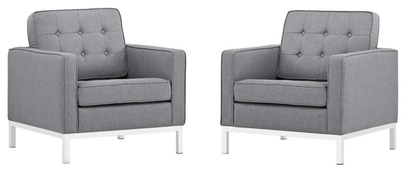 Light Gray Loft Armchairs Upholstered Fabric Set of 2