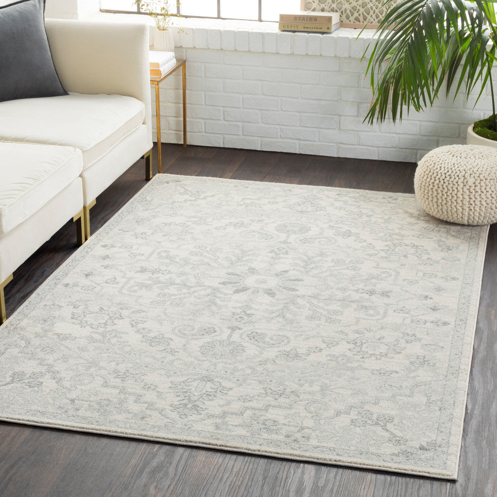 Harput Updated Traditional Light Gray, Charcoal Area Rug, 2'7"x7'3" Runner