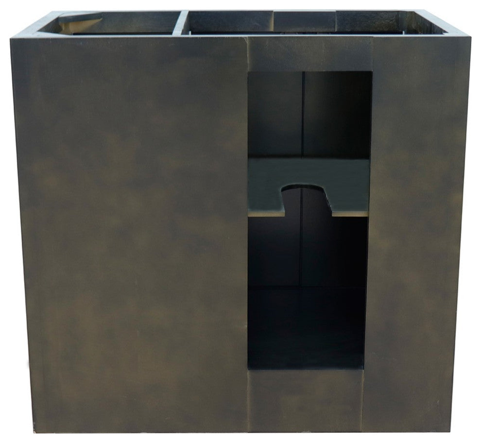 37" Vanity, Brown Ash With White Carrara Top, Left Doors/Left Rectangle Sink