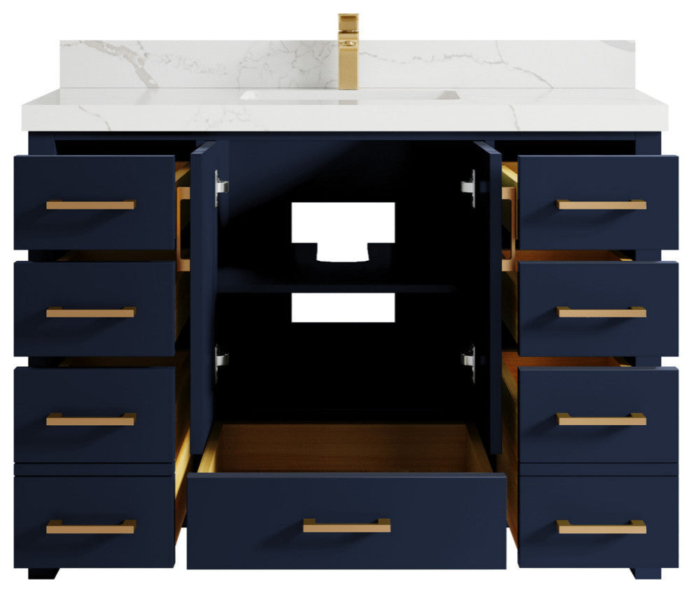 Malibu 48 Single Sink Bath Vanity in Navy Blue 1.5" Calacatta Laza