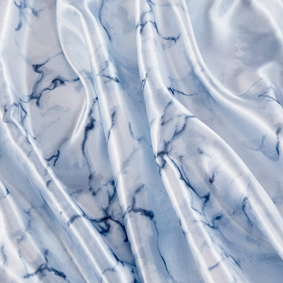 Madison Park Essentials Printed Satin Sheet Set, Twin Blue Marble