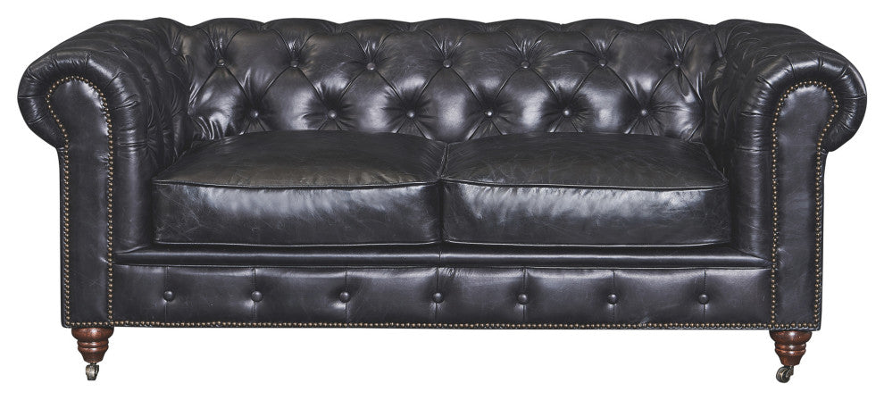 Top Grain Leather Chesterfield Love Seat, Slate