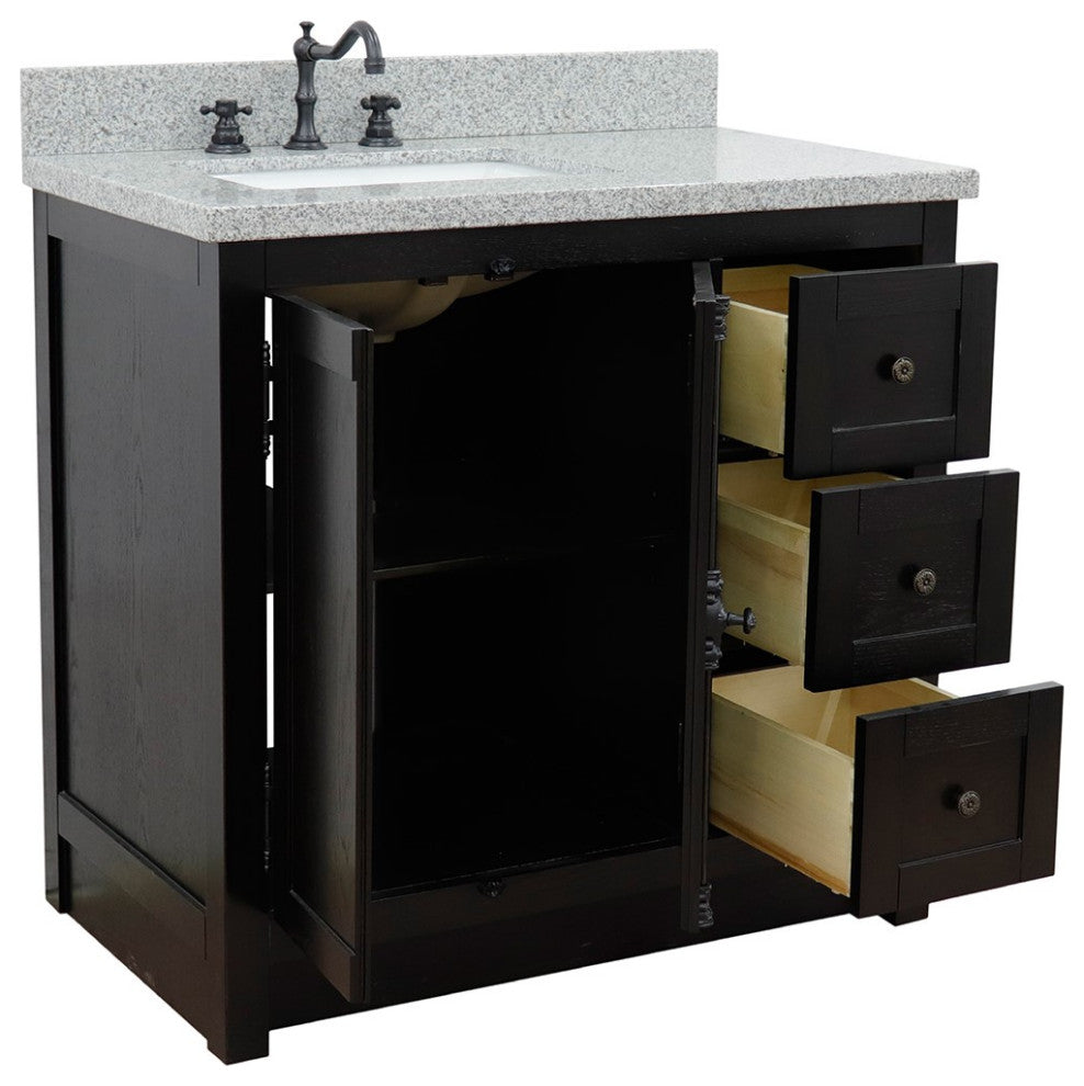 37" Vanity, Brown Ash With Gray Granite Top, Left Doors/Left Rectangle Sink