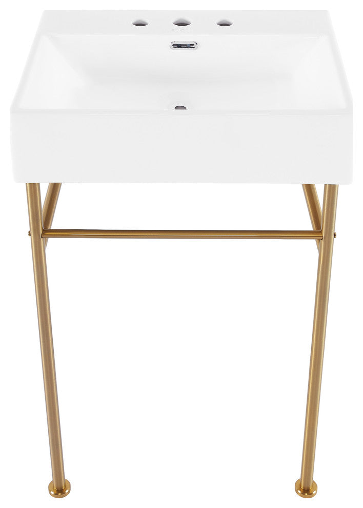 Claire 24" Console Sink White Basin Brushed Gold Legs With 8" Widespread Holes