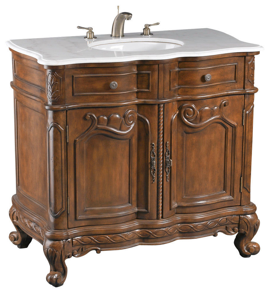 Brown Vanity Sink With White Marble