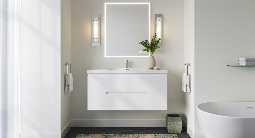 Beacon Bath Vanity, High Gloss White, 48", Single Sink, Wall Mount