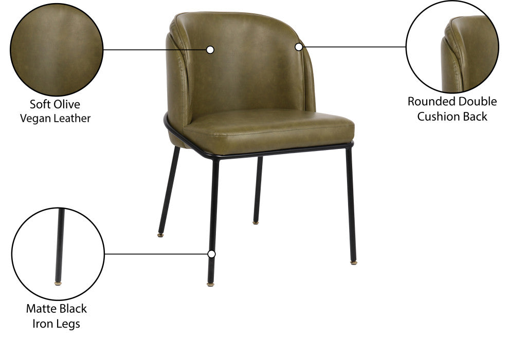 Jagger Vegan Leather Upholstered Dining Chair, Set of 2, Olive, Matte Black Finish