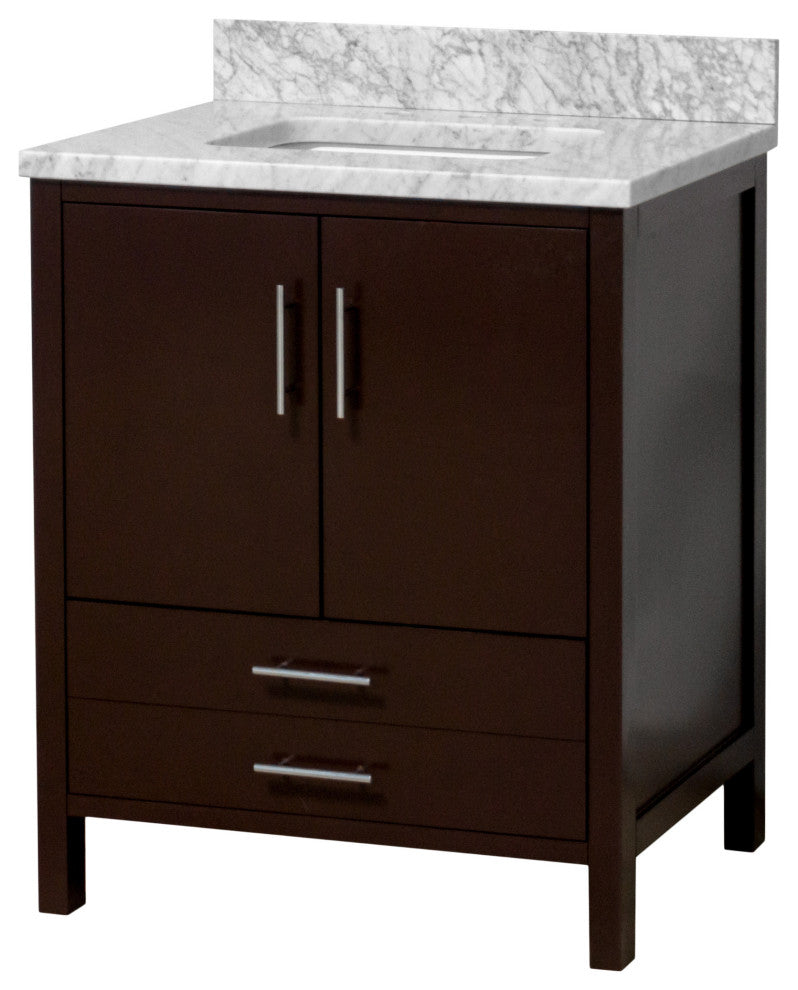 California 30" Bathroom Vanity, Chocolate, Carrara Marble