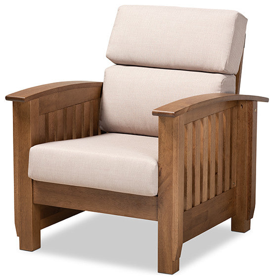 Charlotte Modern Taupe Fabric Walnut Brown Wood 1-Seater Lounge Chair