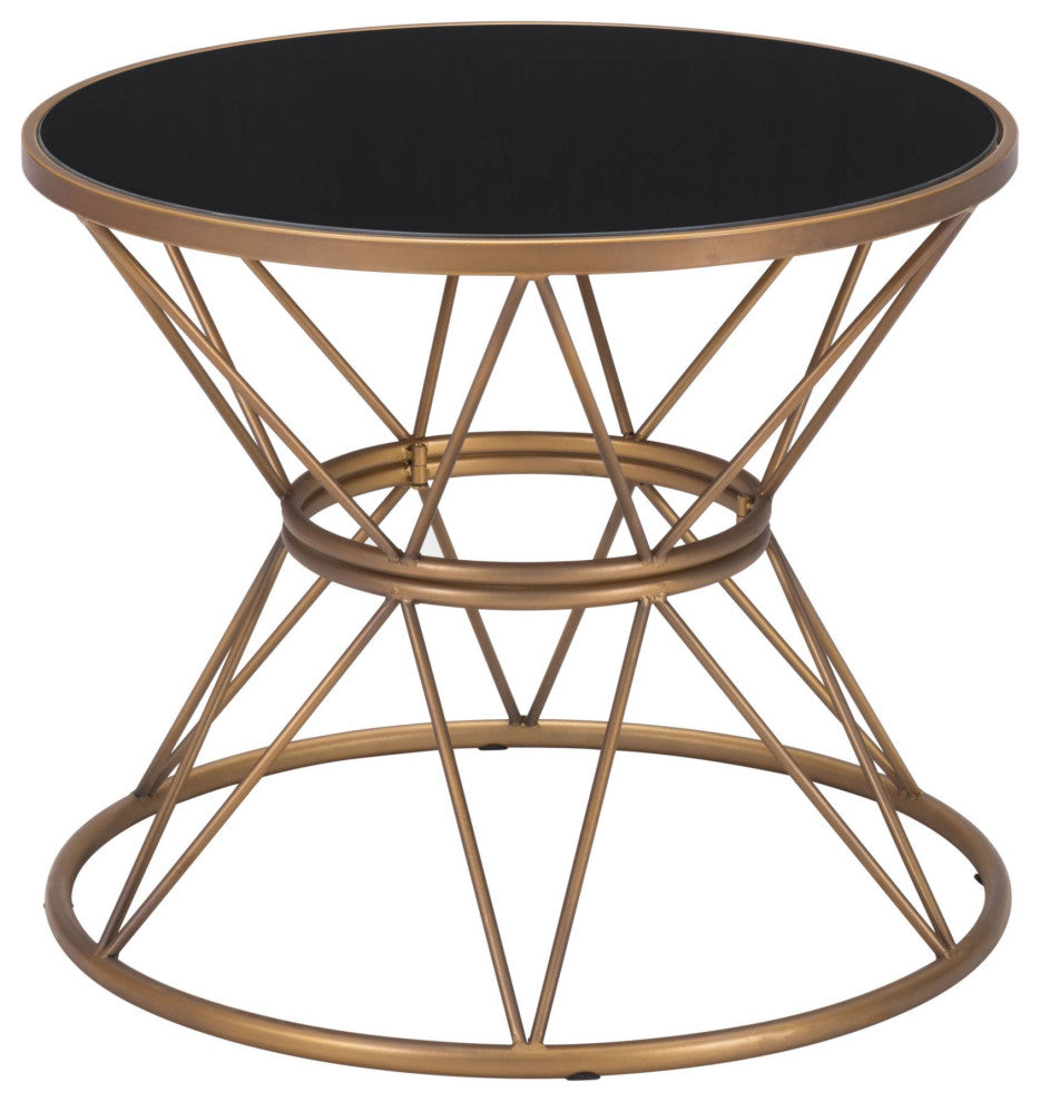 Sofa Side Table, Square, Steel Metal, Glass, Black, Gold, Lounge Hospitality