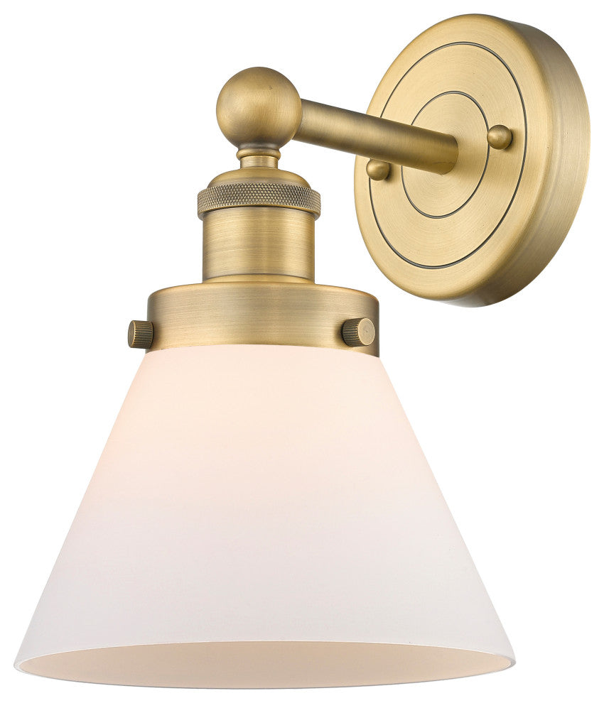 Large Cone 1-Light 7" Sconce, Brushed Brass Finish, Matte White Shade