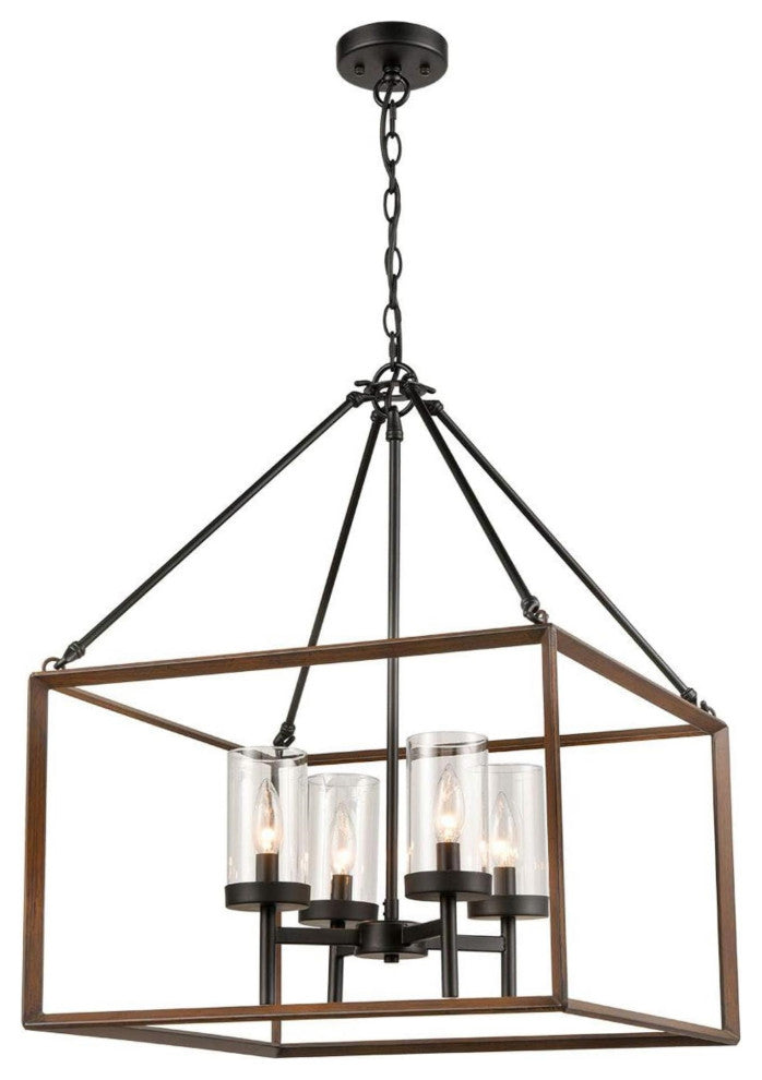 Farmhouse 4-Light Large Wood Pendant Light Chandelier,Black