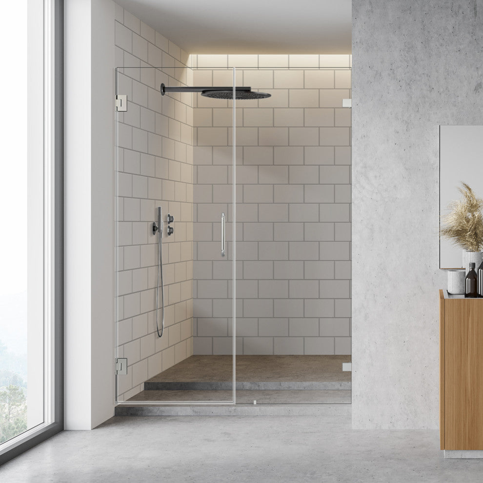Roisin Frameless Hinged Shower Door, Clear Glass, Polished Chrome, 52"wx74"h