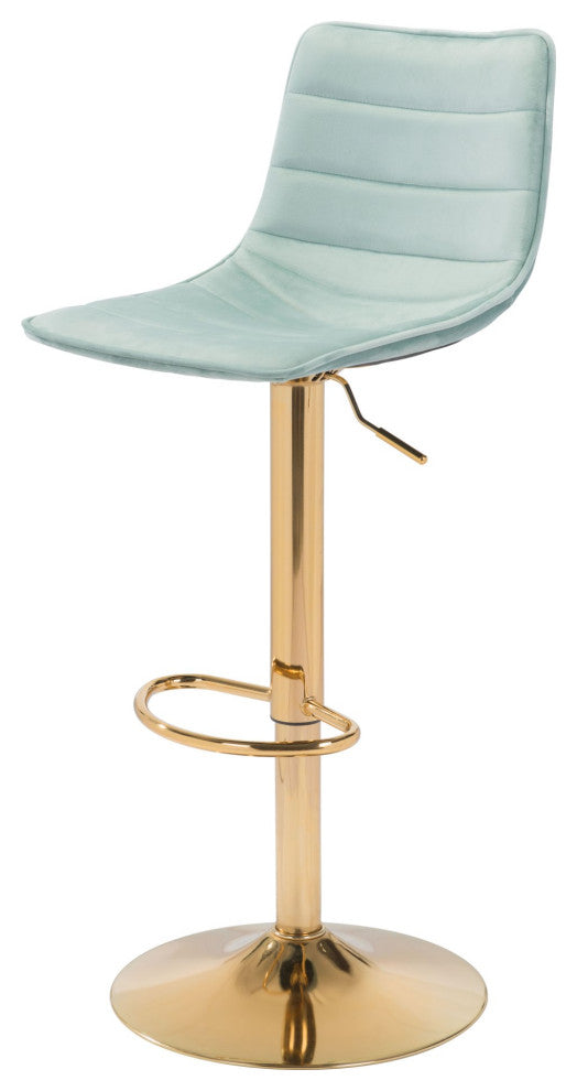 Bar Stool Chair Barstool, Steel Metal, Fabric, Green, Gold, Kitchen Cafe Bistro