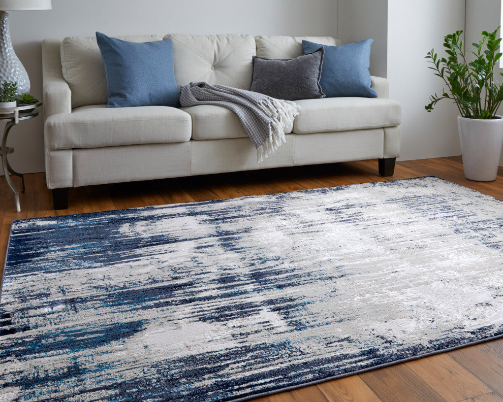 Weave & Wander Armada Contrasting Beige/Blue Rug, 10'x13'2"