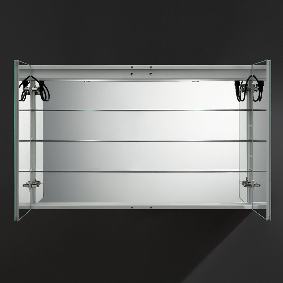 Spazio Bathroom Medicine Cabinet With LED Lighting and Defogger, 48"x30"