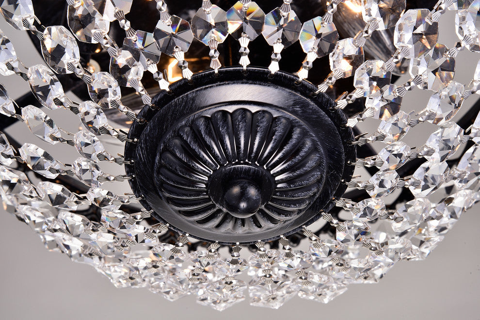 3-Light Antique Black and Crystal Bowl Shade Flushmount