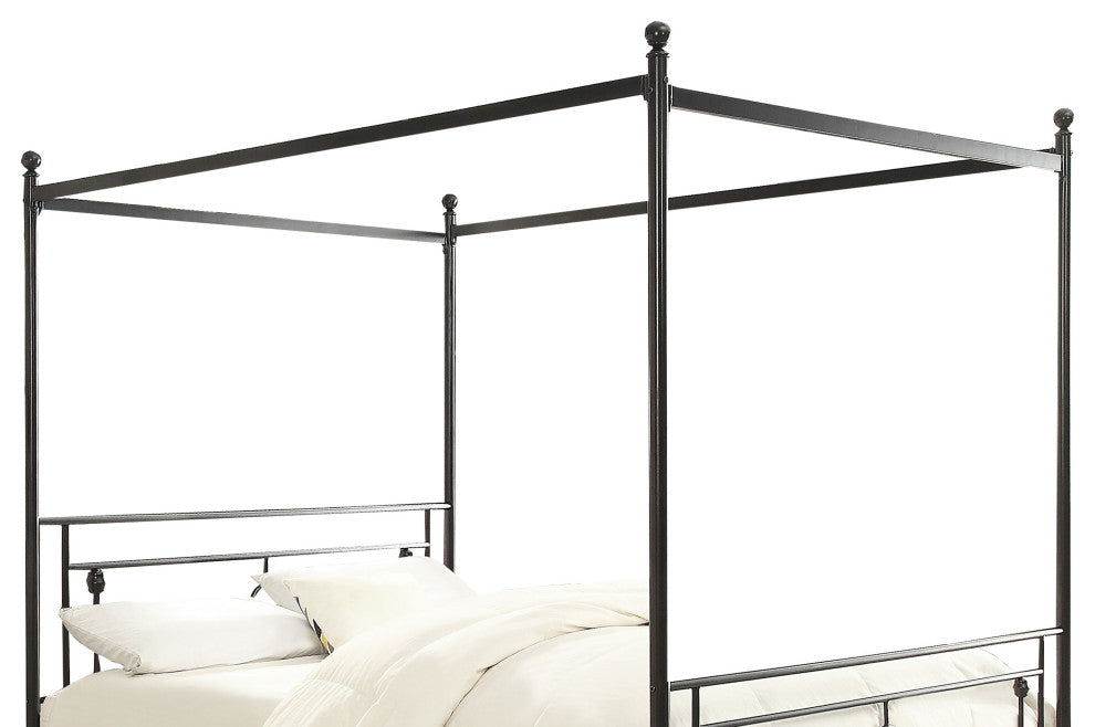 Queen Size Metal Platform Bed with Quatrefoil Pattern, Black