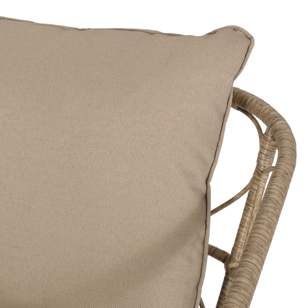 Colmar Outdoor Wicker Loveseat With Cushions, Light Brown and Beige