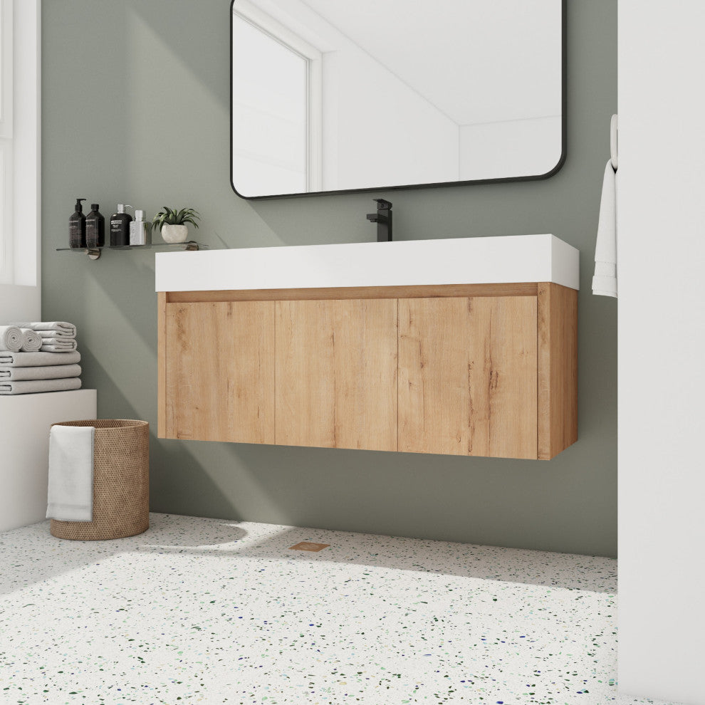 BNK Wall Mounted Bathroom Vanity With Sink Set, Brown, 48"